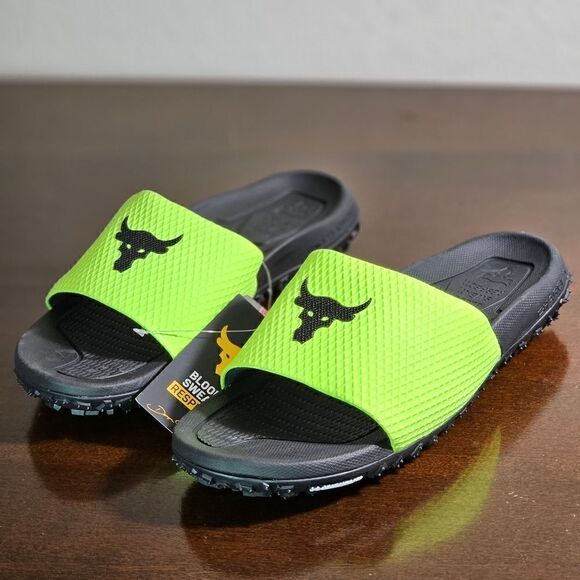 Under Armour UA Project Rock Slides 2.0 Volt Green Black Michelin Gripper 13 New - Picture 16 of 16